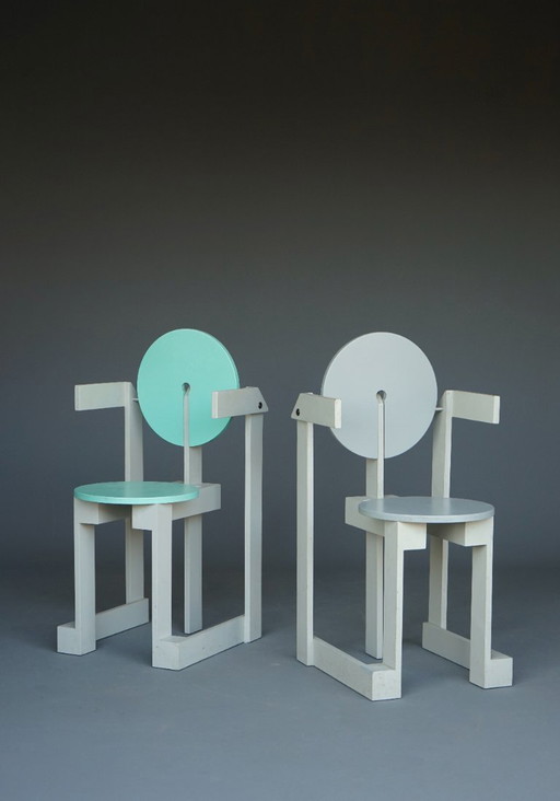 Rare pair of 'Plakhout' Side Chairs by Henk Lampe. 1979