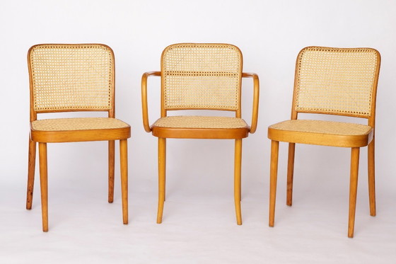 Image 1 of Ligna Armchair – 1950s/1960s Czechoslovakia, Bentwood Beech with New Rattan Cane, Josef Hoffmann Thonet Style Vintage Chair