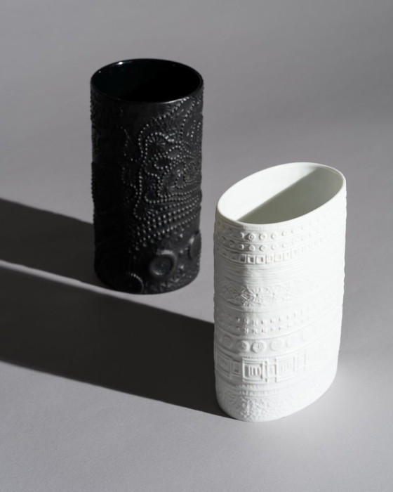 Image 1 of Martin Freyer Rosenthal Studio-Linie Bisque Porcelain Relief Brutalist Vase Duo