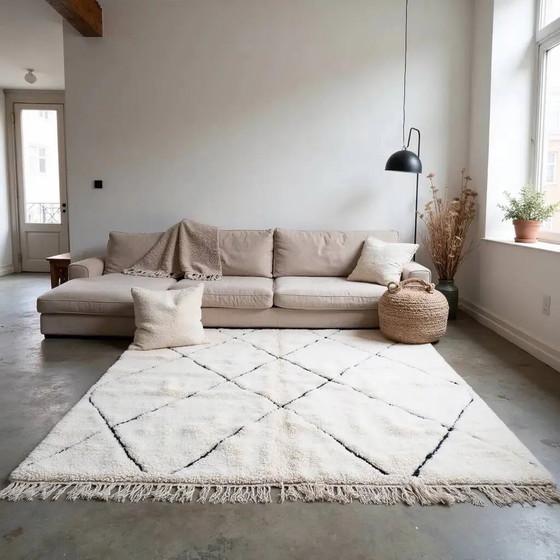 Tappeto Beni Ourain bianco in lana 2.5X1.5m con motivo berbero a diamante intessuto a mano. – Tappeti, Wool (photo 11 of 13)