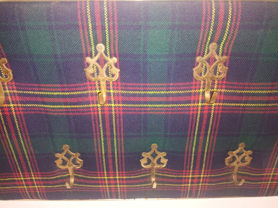 Wall Coat Rack with Scottish Plaid – Brass, Textile (photo 4 of 7)