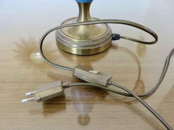 Image 1 of Lamp van blauw en brons craquelékeramiek, Frankrijk