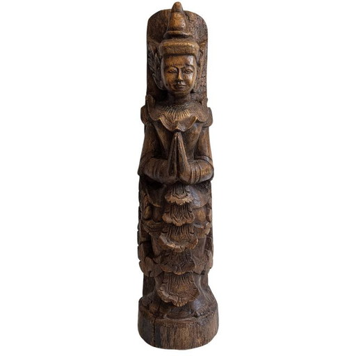 Figura Nat birmana Thagyamin – Estatua de templo de madera, siglo XIX