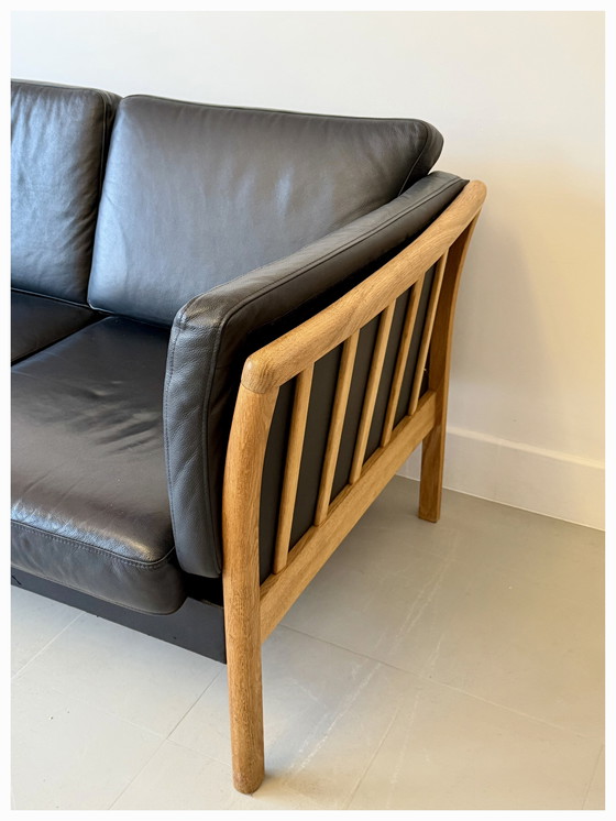 Image 1 of Driezit Zetel vintage in Leder en Eik, Stouby, Danimarca, anni '70