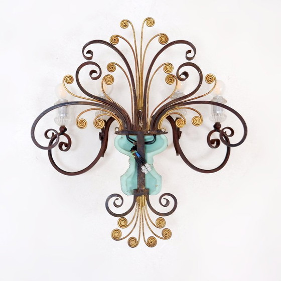 Image 1 of Aplique de hierro forjado y cristal, estilo Maison Baguès