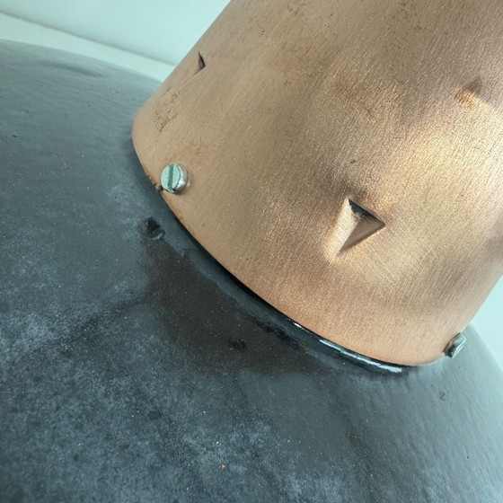 Image 1 of PAIRE D’ANCIENNES SUSPENSIONS EMAILLÉES « MAZDA » 35 CM INDUSTRIEL