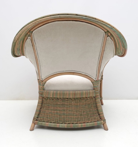 Image 1 of Mid-century Modern Italian Rattan and Wicker Two Armchairs and Sofa, 1970s