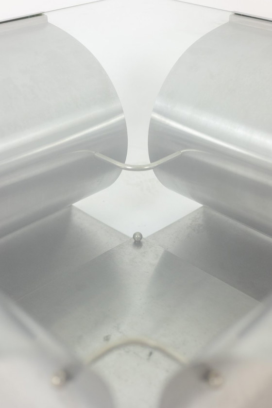 Image 1 of François Monnet, for Kappa. Brushed steel and glass coffee table. 1970
