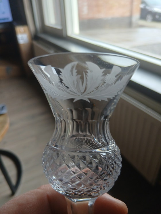 Image 1 of Zeldzame Set (2) Edinburgh Crystal "Thistle" sherry/likeurglazen– In Absolute Nieuwstaat (Met Labels!)