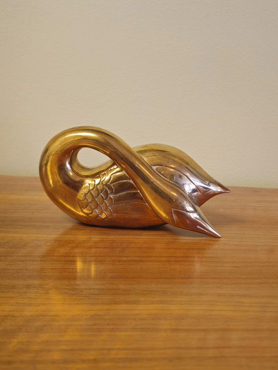 Image 1 of Vintage Zware Messing Zwanen Zwaan Vogels Beelden