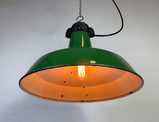 Image 1 of Industrial Green Enamel Factory Pendant Lamp, 1960s