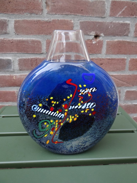 Signed Bertil Vallien for Kosta Boda ‘Meteor’ Blue Glass Vase Sweden (photo 2 of 9)
