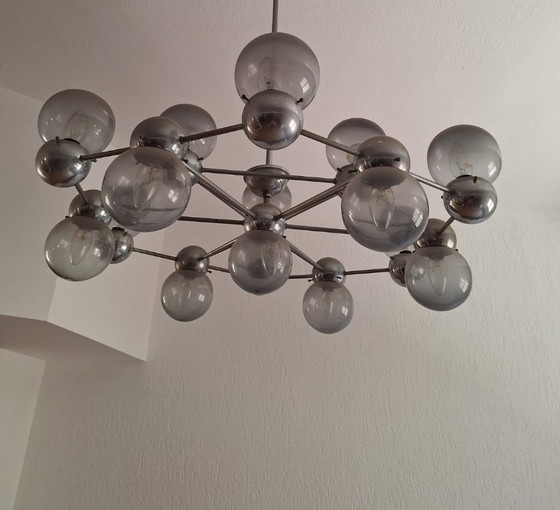 Image 1 of Lustre italien vintage 1960/70, style atomique, extra large, 16 lumières, RARE