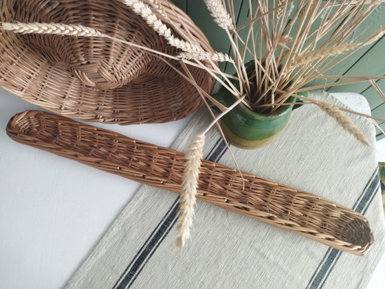 Image 1 of Antico grande cesto da panettiere in vimini intrecciato - Baguette