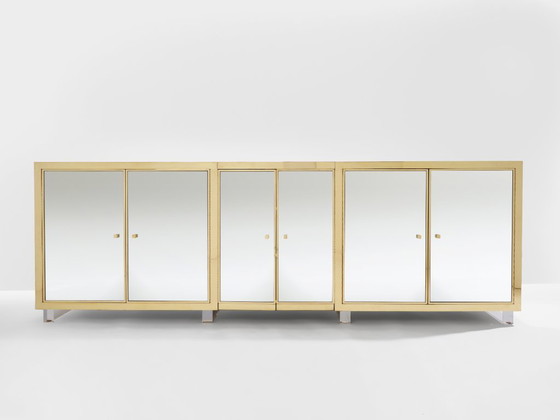 Image 1 of Michel Pigneres brass mirrored lucite feet sideboard 1970s
