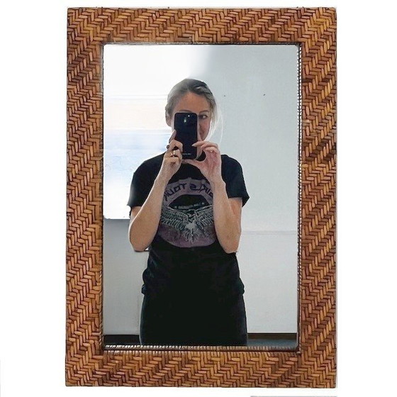 Image 1 of Vintage mid-century rattan mirror wicker 1970's