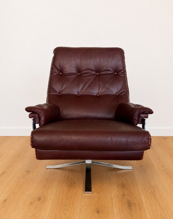 Vintage Retro Arne Norell Lounge Chairs & Stools in Burgandy Leather – Armchairs (photo 5 of 13)