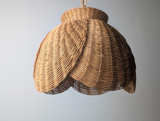 Organic Modern Wicker Pendant Lamp With Layered Petal Shade, Late 20th Century (photo 8 of 9)