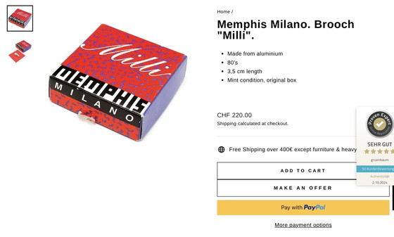 Image 1 of MILLI ANSTECKNADEL orig. ETTORE SOTTSASS MEMPHIS MILANO