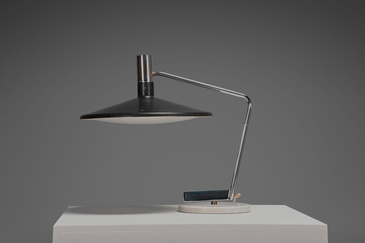 Tafellamp van metaal, chroom en marmer, ontworpen door Georges Frydman voor EFA, Frankrijk, jaren 60.