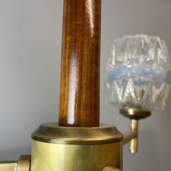 Mid Century Modern Three-Light Wood and Glass Modern Chandelier, 1960s (photo 11 of 15)