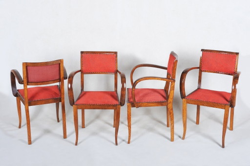 Vier restaurierte Art-Deco-Stühle von Jules Leleu, Beech, Frankreich, 1930er Jahre – eetkamerstoelen, Metal, Textile