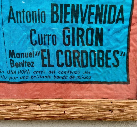 Framed Spanish Bullfighting Textile Poster, 1969 – Plaza de Toros Monumental – Wall decoration, Wood (photo 7 of 7)