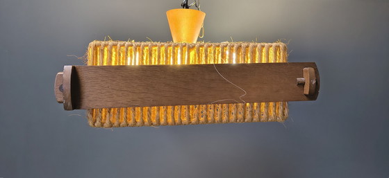 Image 1 of Raffiabast-, Holz- und Acryl-Pendelleuchte von Temde Schweiz, 1960er Jahre