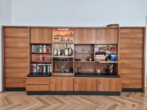 Vintage 4-delige wandkast voor de woonkamer uit het midden van de 20e eeuw, teak/walnoot, jaren 60/70, bar