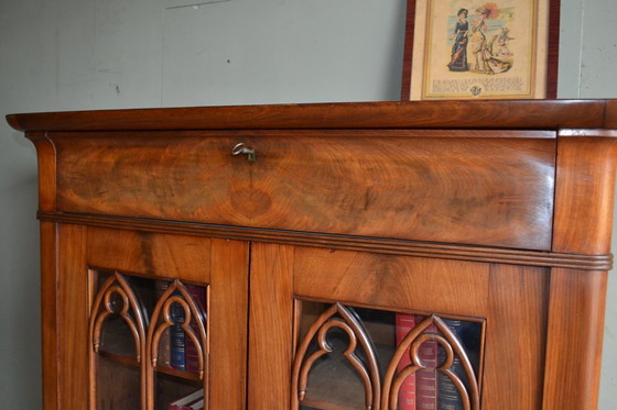 Image 1 of Antique mahogany wood display case / gate cabinet.