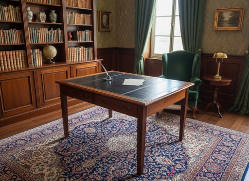 Bellissima scrivania English Partners con intarsi in pelle