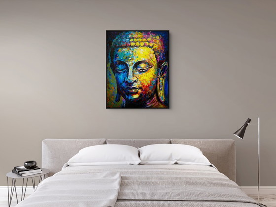 Image 1 of Unique hand-painted Buddha painting “Radiant Silence” – Seksak Jaichumchen – 80×100 cm