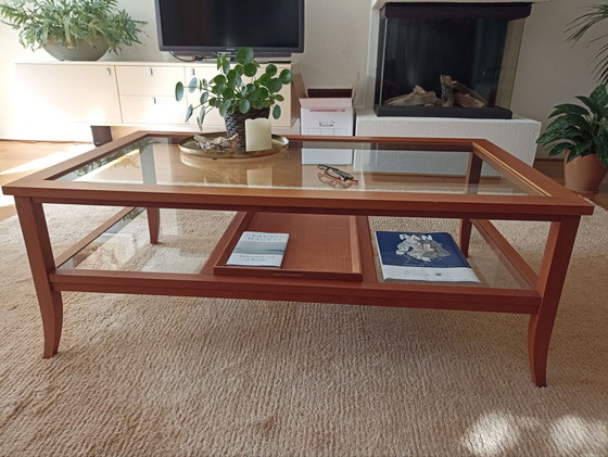 Beautiful vintage, sleek cherry wood coffee table – Glass (photo 3 of 5)