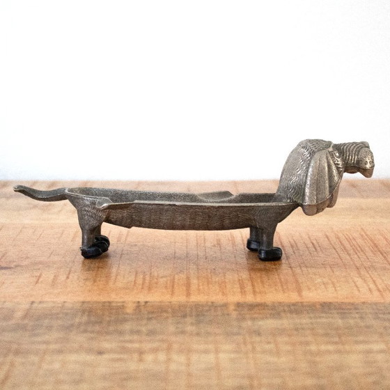 Image 1 of Vintage metal ashtray in the shape of a dachshund/dog