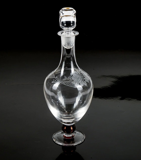 Signed C.I. Italy Crystal Etched and Engraved Glass Bottle with Stopper – Glass & Decanter (photo 4 of 8)