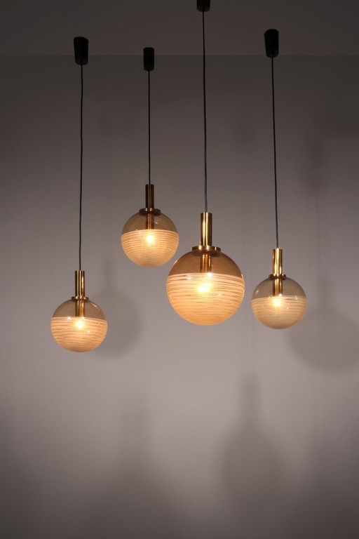 Glashütte Limburg Hanging Lamp Amber Glass, 1960s