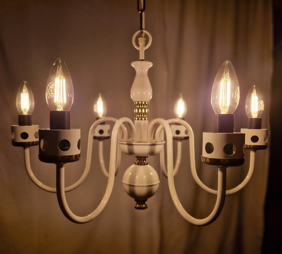 Image 1 of Rare Mid-Century Czech Lighting Set – 6-Arm Chandelier + Wall Lamp by Drukov, 1960s