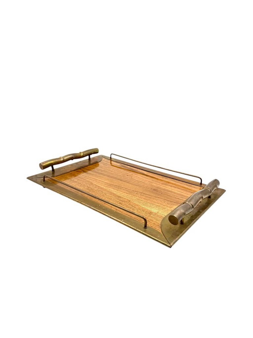 Hollywood regency bamboo shaped brass tray, Italy 1970s