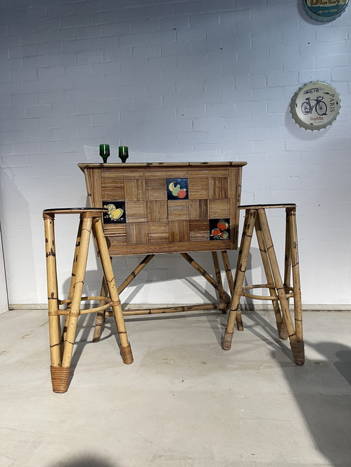 Sgabello da bar retrò in bambù vintage
