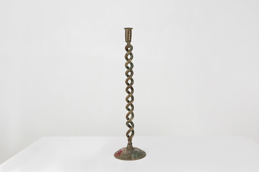 Large Mid-Century Open Barley Twist Metal Candleholder, 1920s