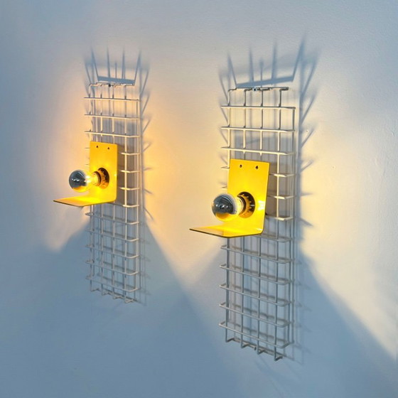 Image 1 of Pair of Yellow Wall Lamps on Grid from Seccose, 1980s