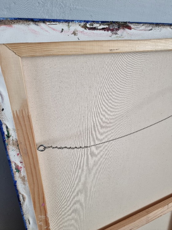 Image 1 of Frances Eckhardt - 100x100 cm hand-painted abstract painting blue white contemporary modern art