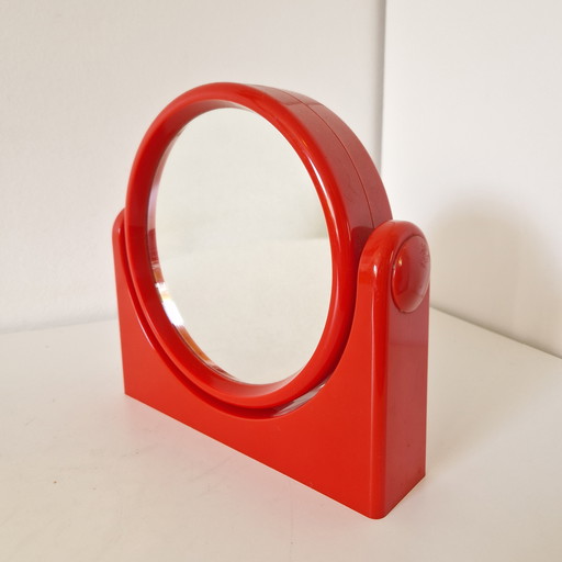 70s space age red bathroom mirror magnifying and normal