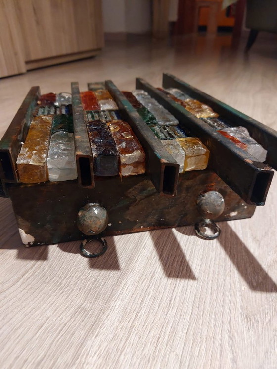 Image 1 of Een paar brutalistische wandlampen van Murano-glas uit de jaren 1960.