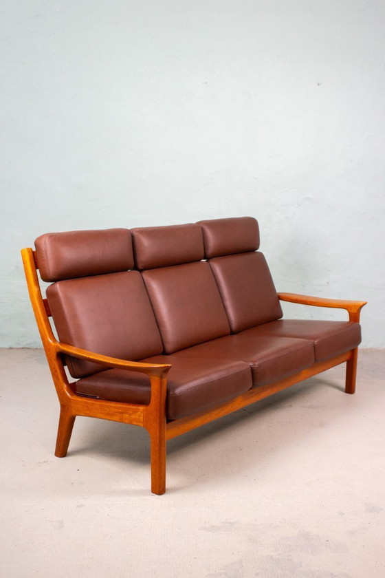Image 1 of Canapé vintage en teck, style danois, Juul Kristensen, cuir, milieu du siècle