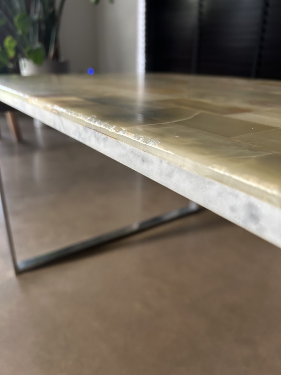 Image 1 of Midcentury Salontafel Onyx Marmer Met Chromen Onderstel