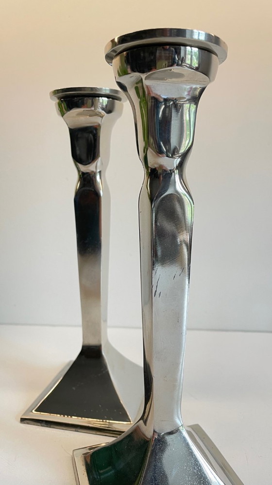 Image 1 of Coppia di candelieri vintage in fusione di alluminio cromato