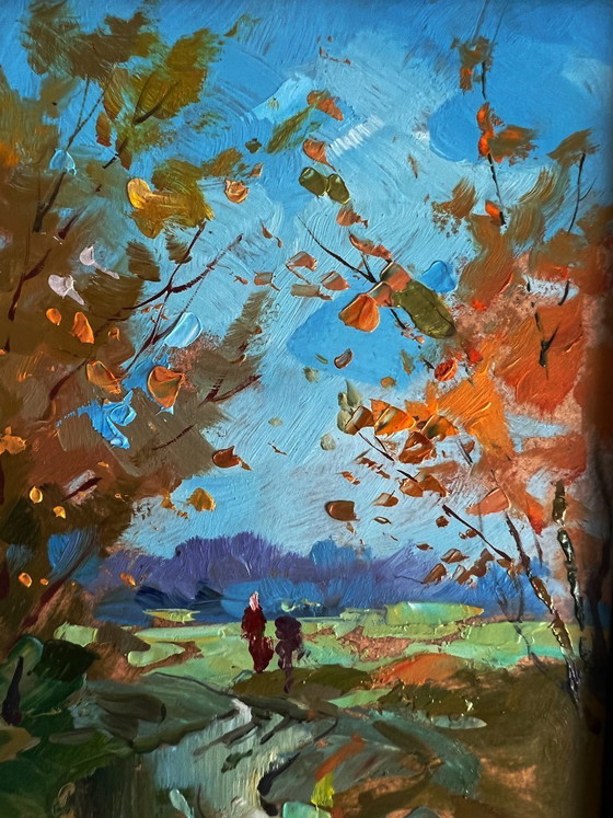Image 1 of Dipinto ad olio originale Paesaggio rurale Natura Autunno Sentiero nel campo