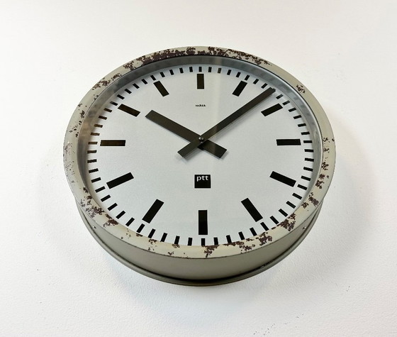 Image 1 of Grey Industrial Station Wall Clock from Nedklok, 1960
