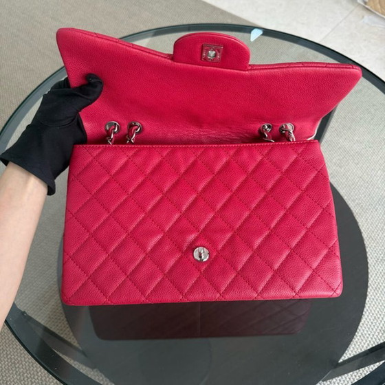 Image 1 of Borsa Chanel Classic Flap Jumbo - Caviar 30CM Single Flap Trapuntata Rosa Rosso Hardware Argento Serie 12